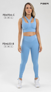 Fiber High Waisted Light Blue Solid Leggings FemL03-B