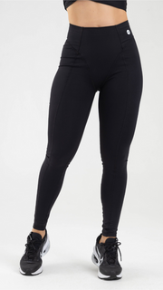 Fiber High Waisted Black Solid Leggings FemL02-A