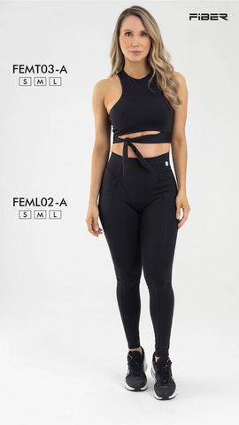 Fiber High Waisted Black Solid Leggings FemL02-A