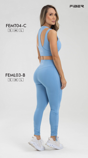 Fiber High Waisted Light Blue Solid Leggings FemL03-B