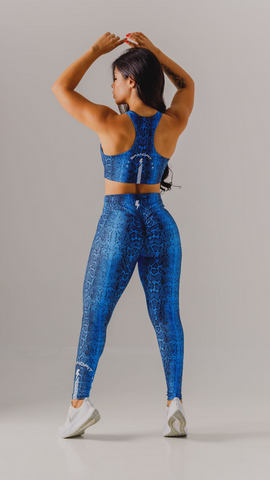 BrandFit blue Snake animal print Workout Two Piece Set: Leggings and sport bra