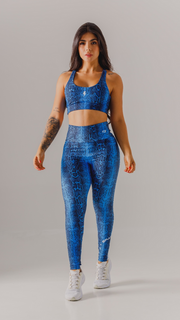 BrandFit blue Snake animal print Workout Two Piece Set: Leggings and sport bra