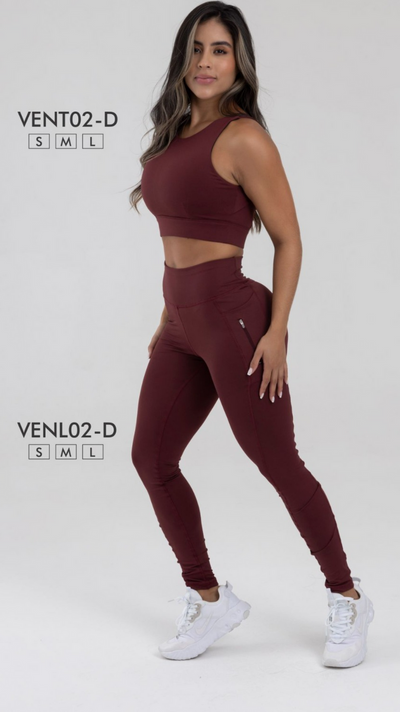 Burgandy Athletic Wear Workout Set 2 Pieces Legging and top