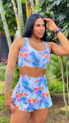 Fitness Floral Set for Woman Two Pieces Skirt and top