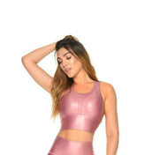 Brandfit Workout Leather look Crop Top racer back